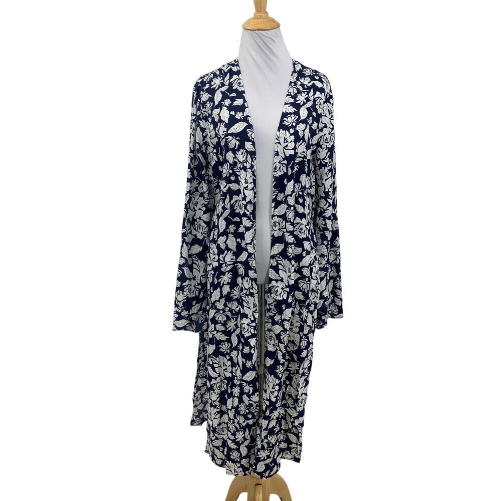 Hayden Kimono Womens S/M Prussian Floral Motif Open Front Double Slit Cover Up